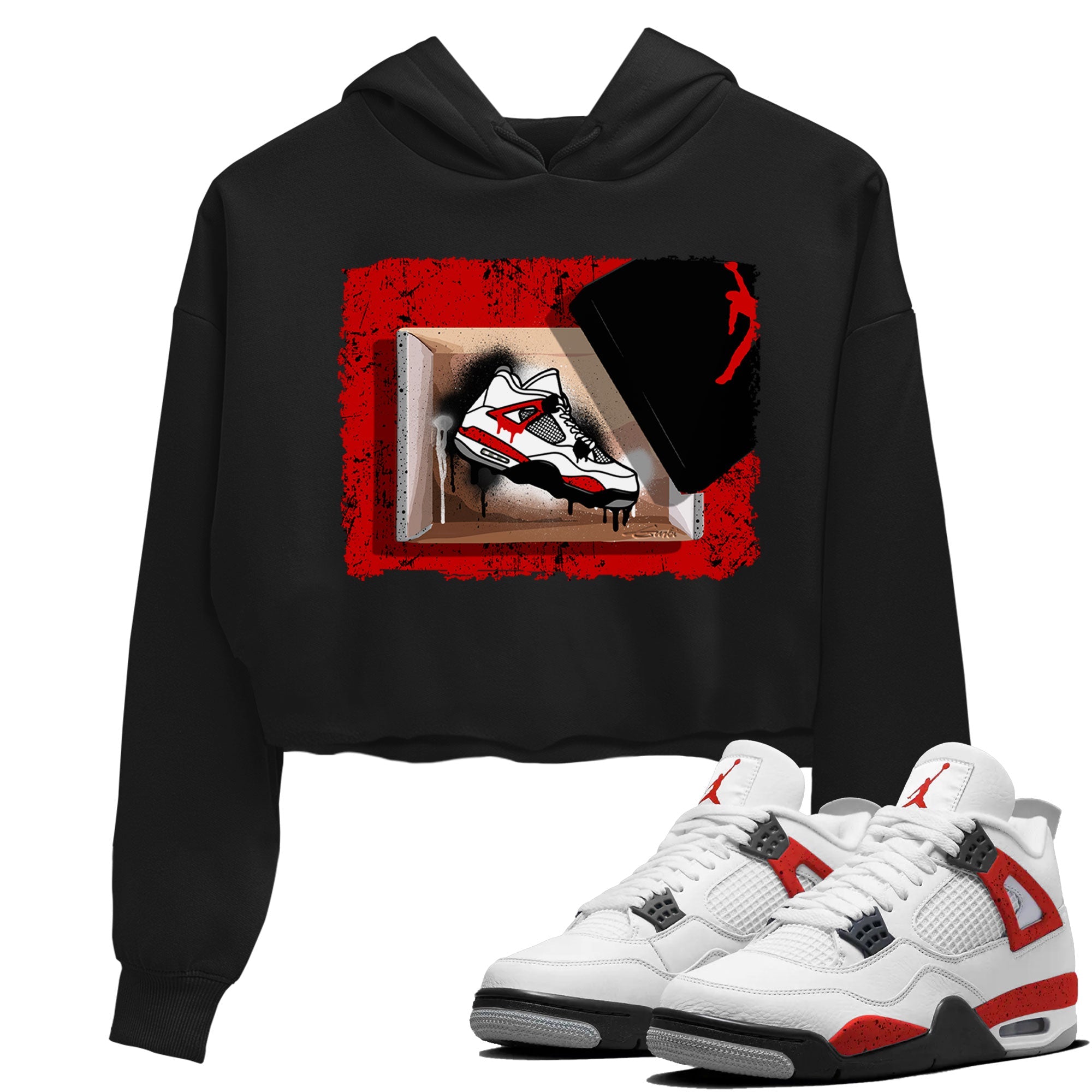 Air Jordan 4 Red Cement shirt to match jordans New Kicks sneaker tees Red Cement 4s SNRT Sneaker Release Tees Black 1 Crop T-Shirt