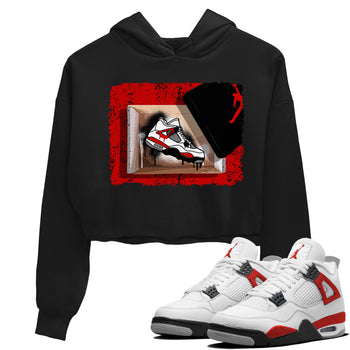 Air Jordan 4 Red Cement shirt to match jordans New Kicks sneaker tees Red Cement 4s SNRT Sneaker Release Tees Black 1 Crop T-Shirt