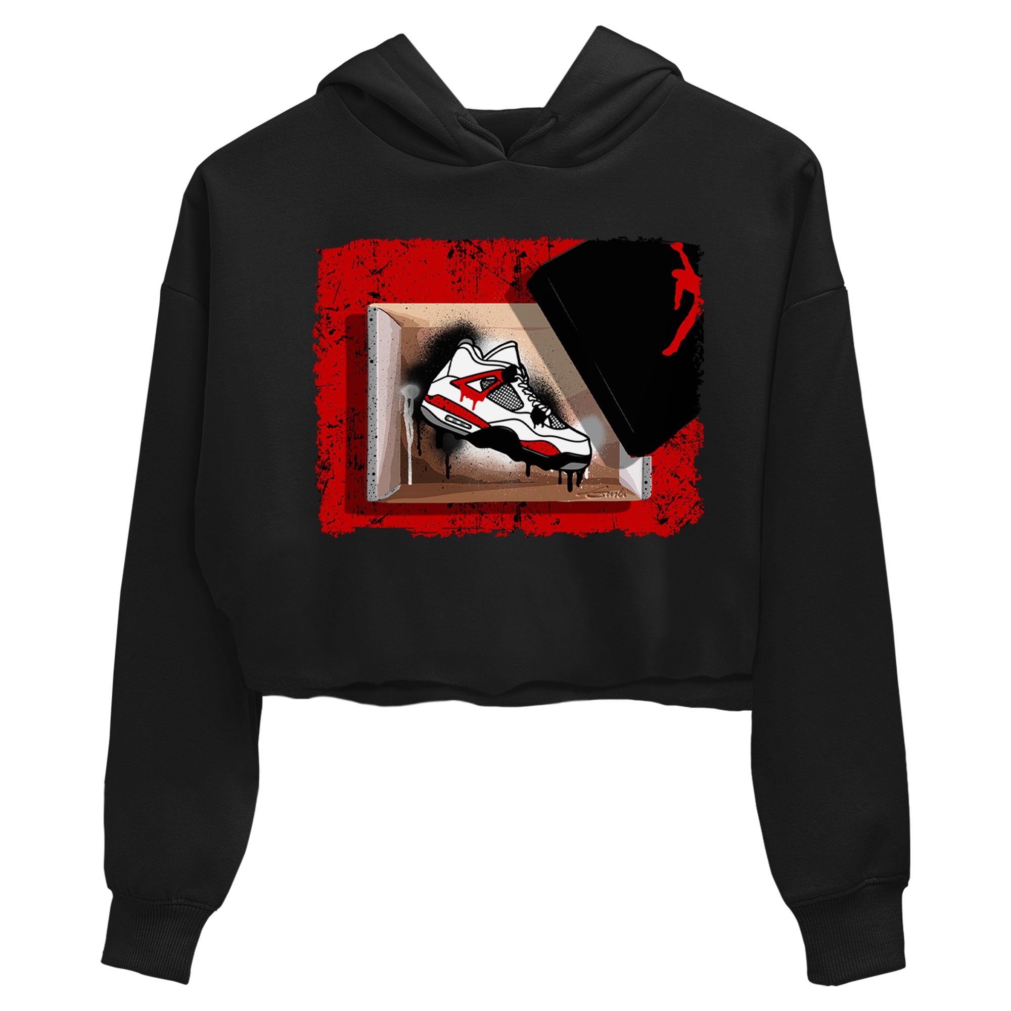 Air Jordan 4 Red Cement shirt to match jordans New Kicks sneaker tees Red Cement 4s SNRT Sneaker Release Tees Black 2 Crop T-Shirt