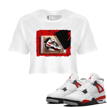 Air Jordan 4 Red Cement shirt to match jordans New Kicks sneaker tees Red Cement 4s SNRT Sneaker Release Tees White 1 Crop T-Shirt