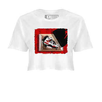 Air Jordan 4 Red Cement shirt to match jordans New Kicks sneaker tees Red Cement 4s SNRT Sneaker Release Tees White 2 Crop T-Shirt