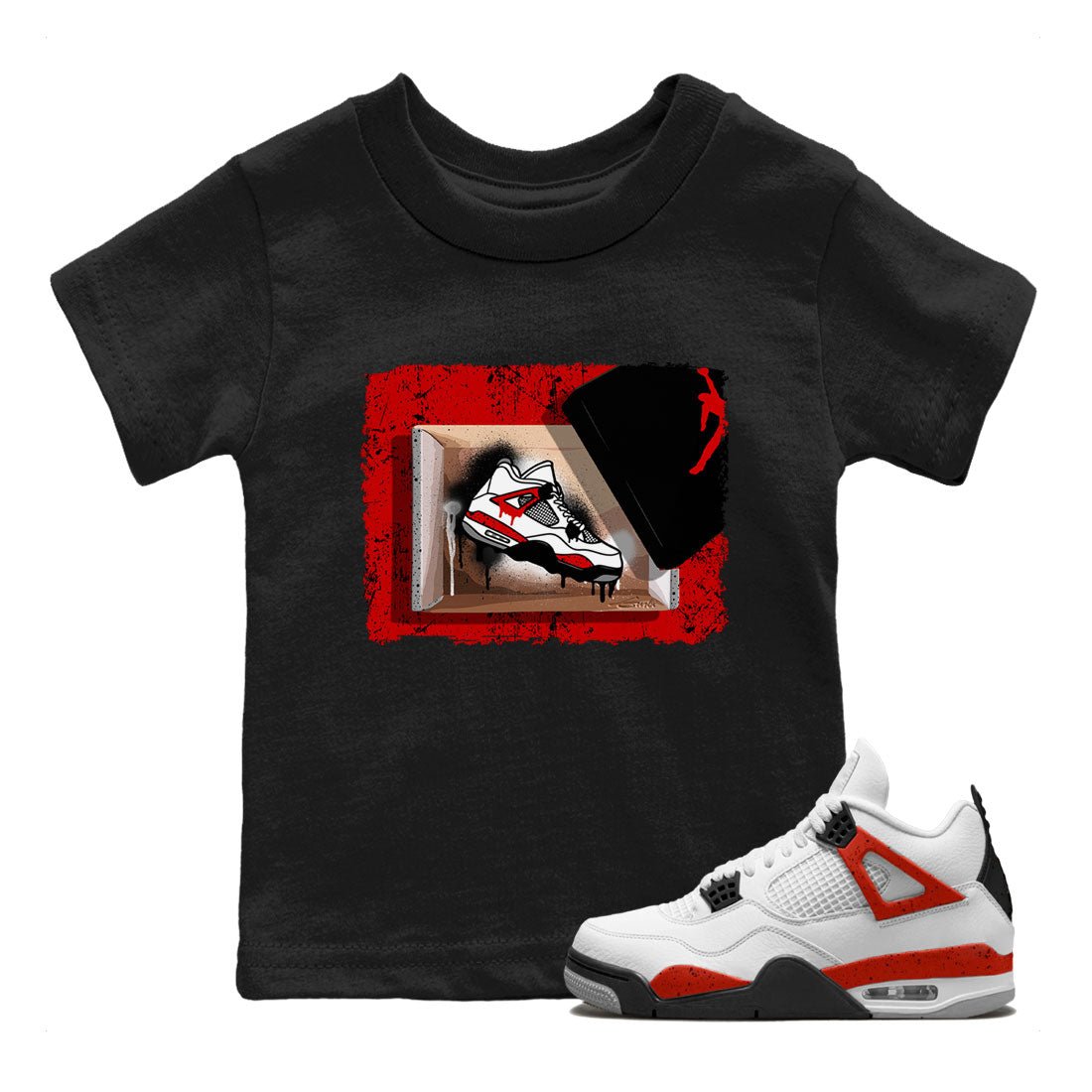 Air Jordan 4 Red Cement shirt to match jordans New Kicks sneaker tees Red Cement 4s SNRT Sneaker Release Tees Baby Toddler Black 1 T-Shirt