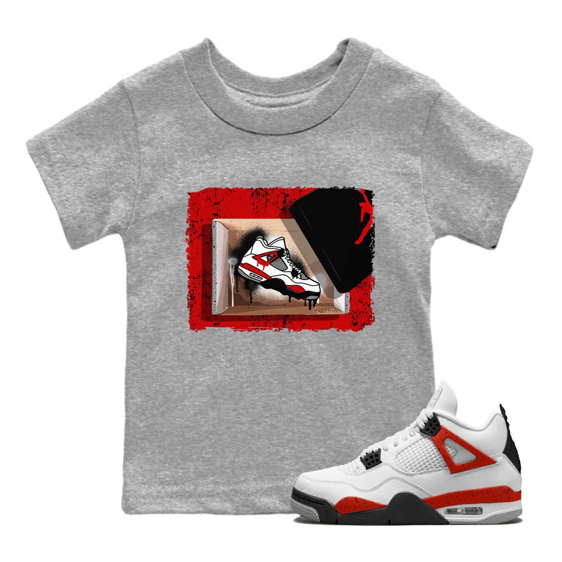 Air Jordan 4 Red Cement shirt to match jordans New Kicks sneaker tees Red Cement 4s SNRT Sneaker Release Tees Baby Toddler Heather Grey 1 T-Shirt