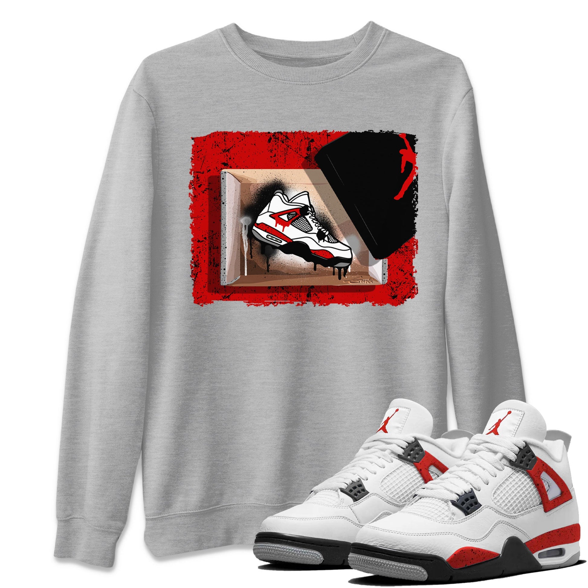 Air Jordan 4 Red Cement shirt to match jordans New Kicks sneaker tees Red Cement 4s SNRT Sneaker Release Tees Unisex Heather Grey 1 T-Shirt