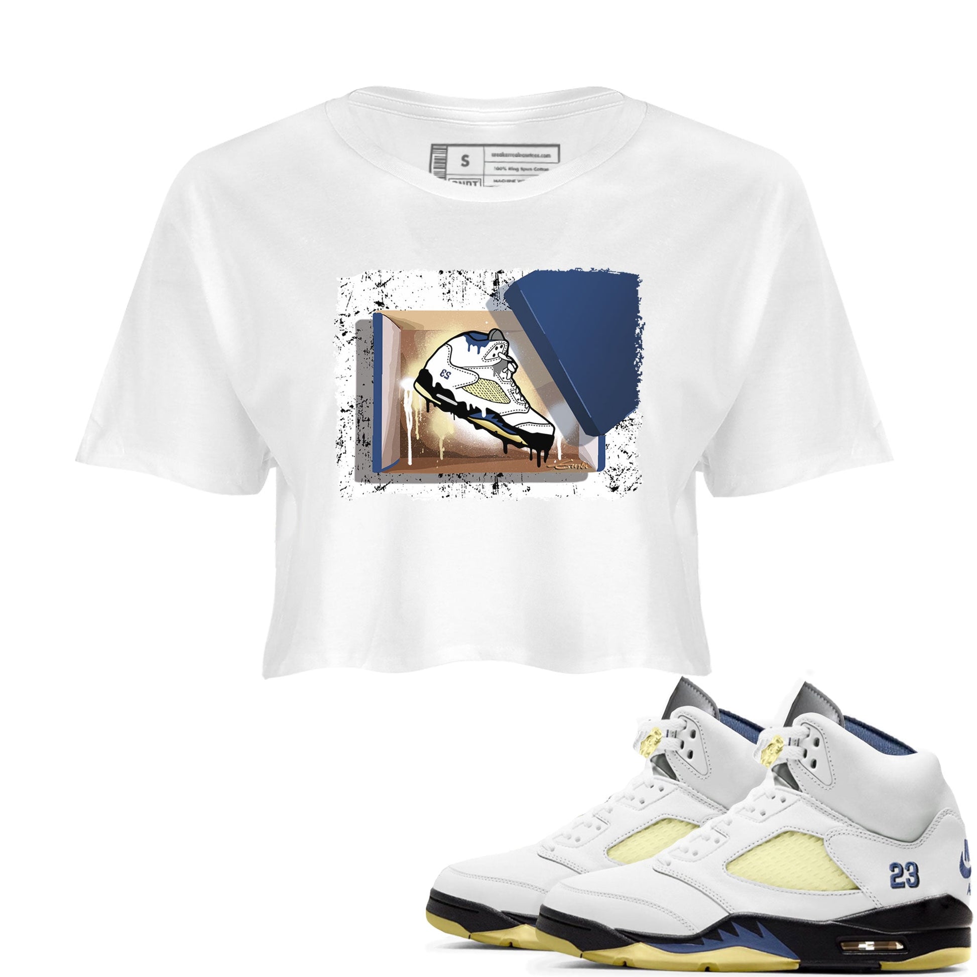 Air Jordan 5 A Ma Maniere x Dawn shirt to match jordans New Kicks sneaker tees Air Jordan 5 A Ma Maniere x Photon Dust SNRT Sneaker Tees Sneaker Matching Shirt White 1 Crop T-Shirt