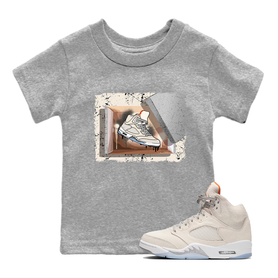 Air Jordan 5 Craft Sneaker Match Tees New Kicks Sneaker Tees Air Jordan 5 Craft Shirt Kids Shirts Heather Grey 1
