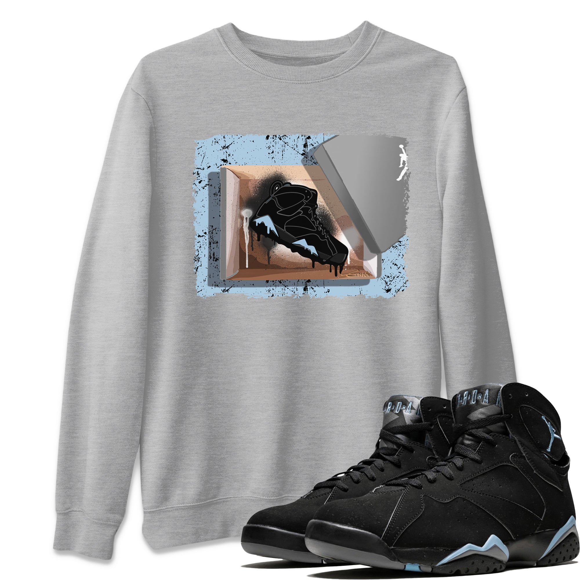 Air Jordan 7 Chambray Sneaker Match Tees New Kicks 7s Chambray T-Shirt Sneaker Release Tees Unisex Shirts Heather Grey 1