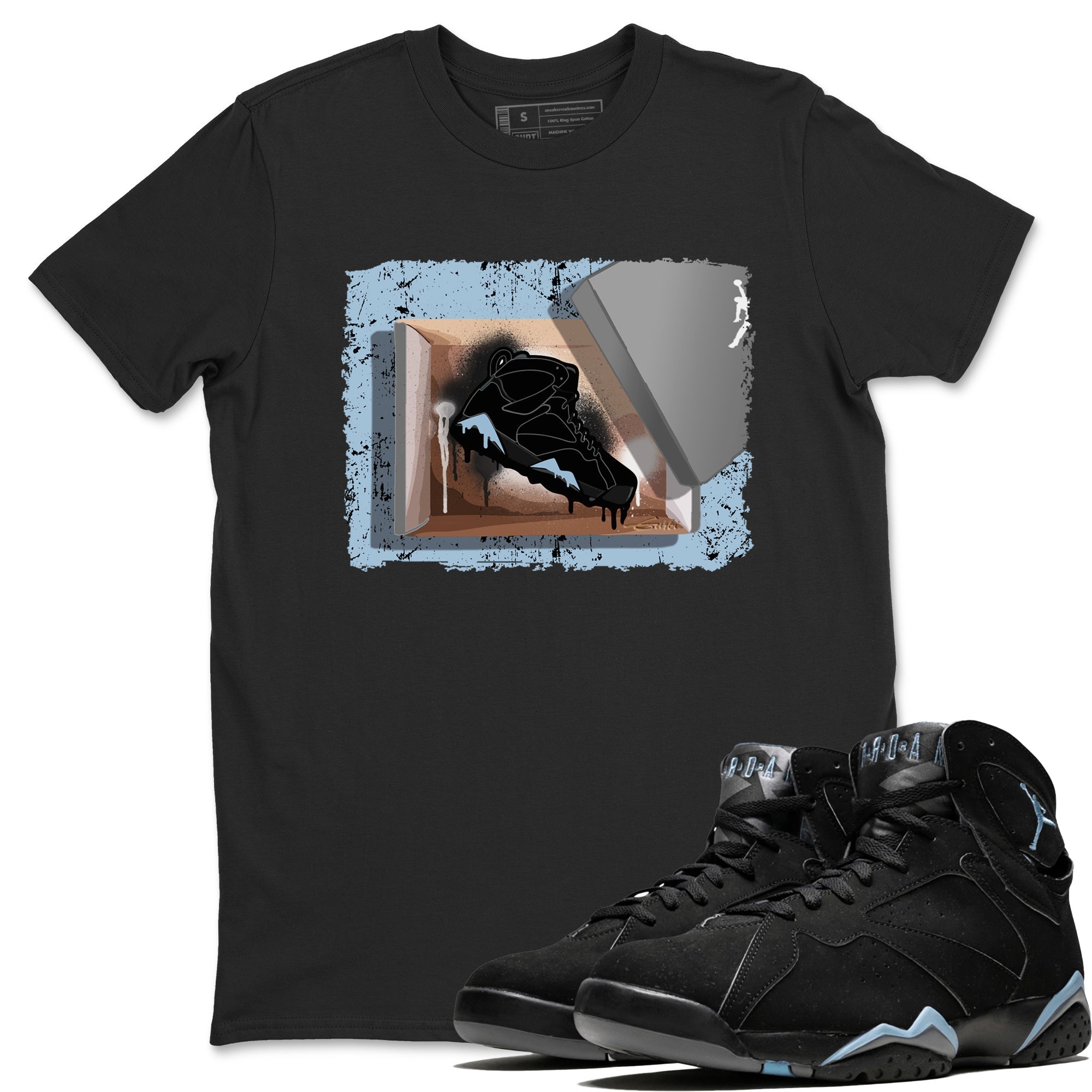 Air Jordan 7 Chambray Sneaker Match Tees New Kicks 7s Chambray T-Shirt Sneaker Release Tees Unisex Shirts Black 1