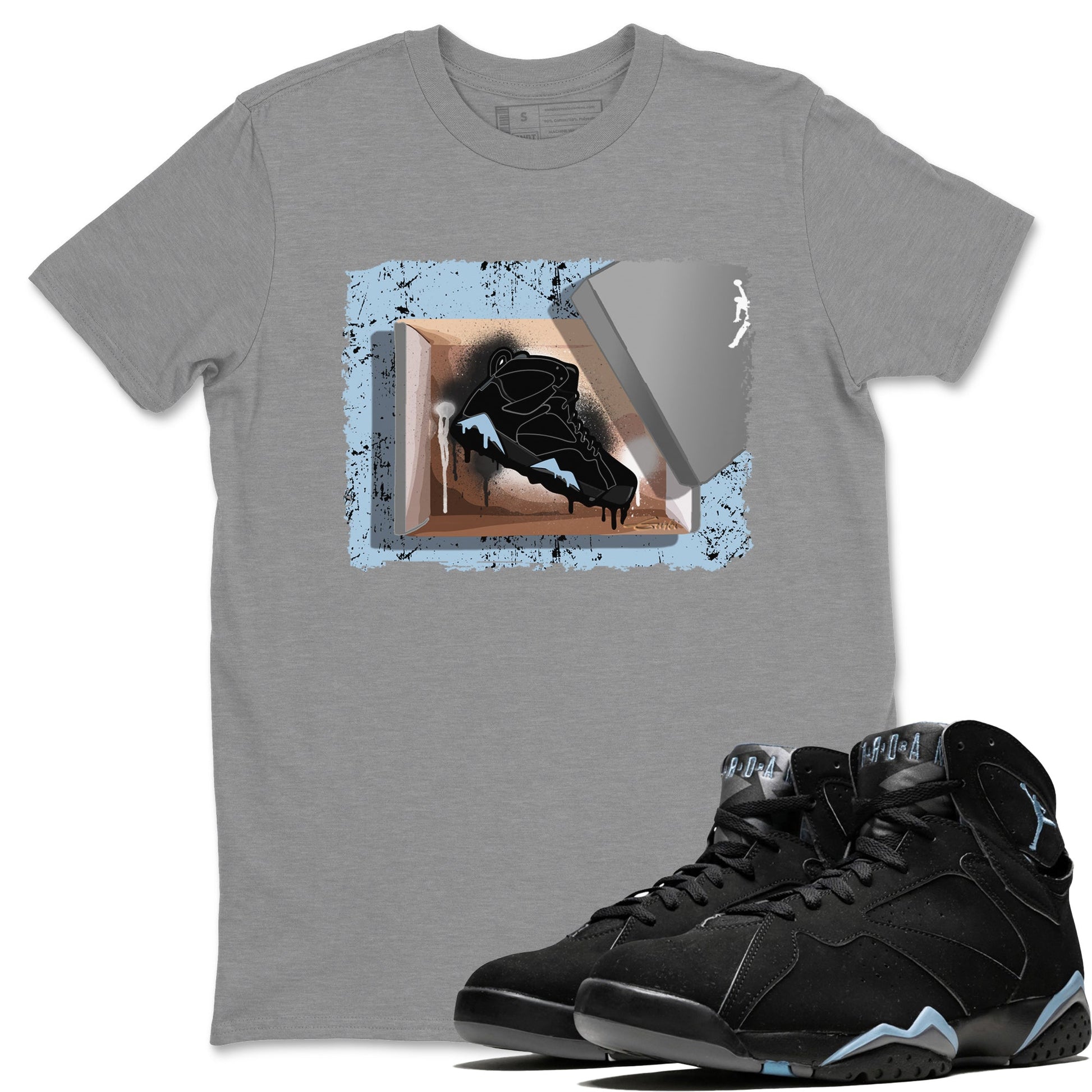 Air Jordan 7 Chambray Sneaker Match Tees New Kicks 7s Chambray T-Shirt Sneaker Release Tees Unisex Shirts Heather Grey 1