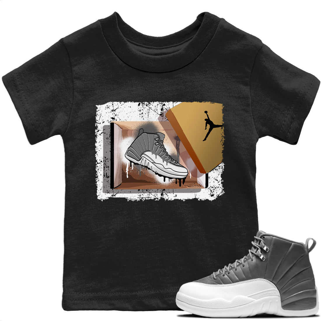 Jordan 12 Stealth Sneaker Match Tees New Kicks Sneaker Tees Jordan 12 Stealth Sneaker Release Tees Kids Shirts