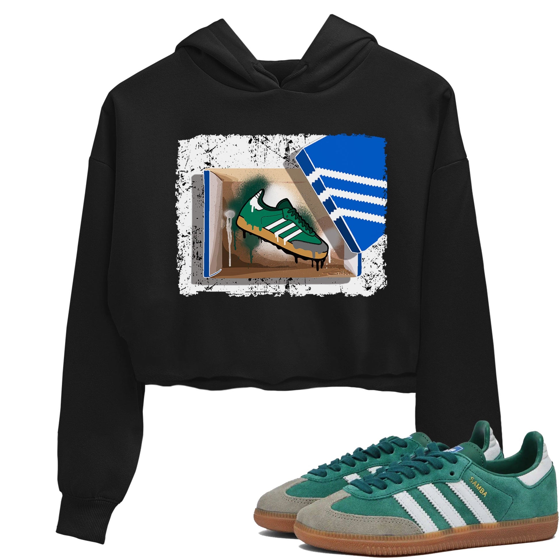 Adidas Samba Collegiate Green Gum shirt to match jordans New Kicks sneaker tees Samba Collegiate Green Gum SNRT Sneaker Release Tees Black 1 Crop T-Shirt
