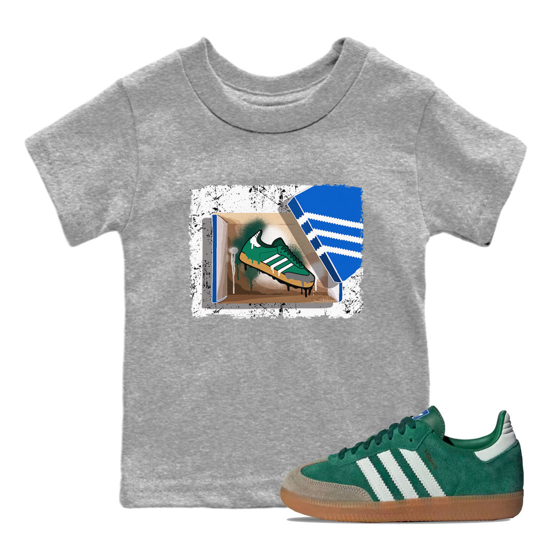 Adidas Samba Collegiate Green Gum shirt to match jordans New Kicks sneaker tees Samba Collegiate Green Gum SNRT Sneaker Release Tees Baby Toddler Heather Grey 1 T-Shirt
