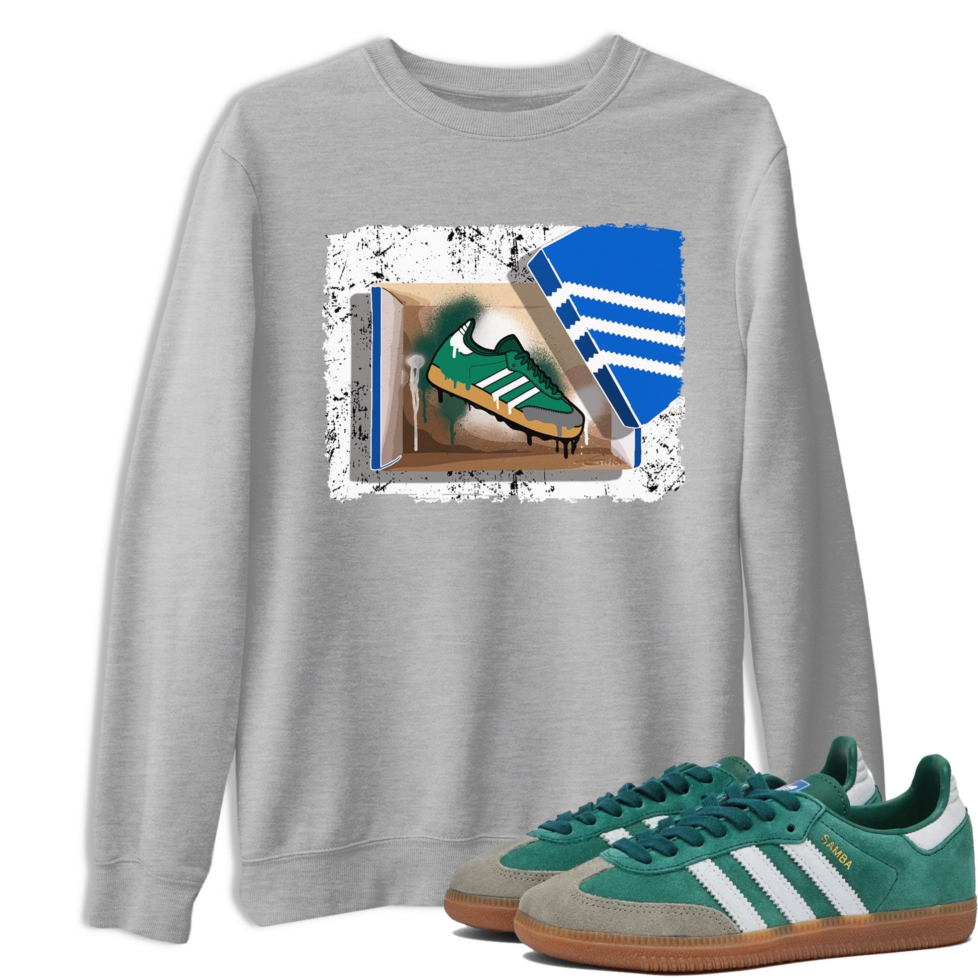 Adidas Samba Collegiate Green Gum shirt to match jordans New Kicks sneaker tees Samba Collegiate Green Gum SNRT Sneaker Release Tees Unisex Heather Grey 1 T-Shirt