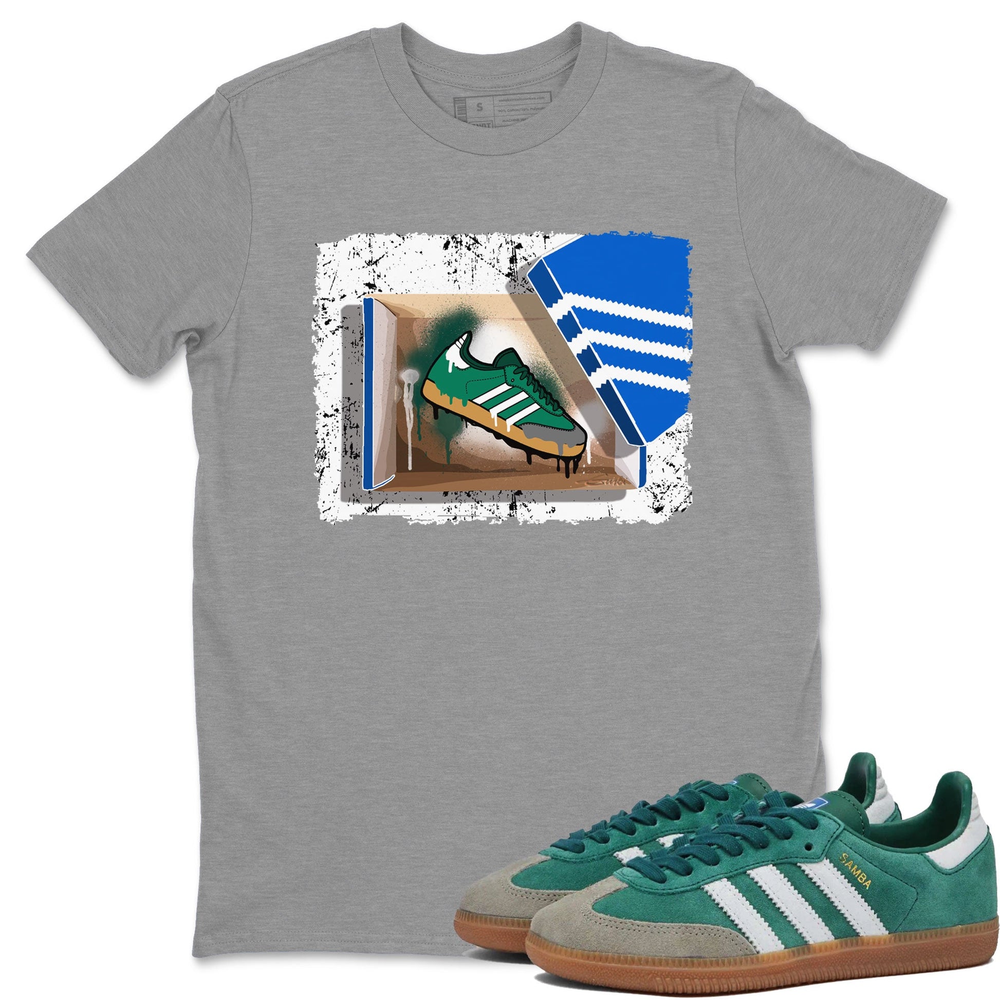 Adidas Samba Collegiate Green Gum shirt to match jordans New Kicks sneaker tees Samba Collegiate Green Gum SNRT Sneaker Release Tees Unisex Heather Grey 1 T-Shirt