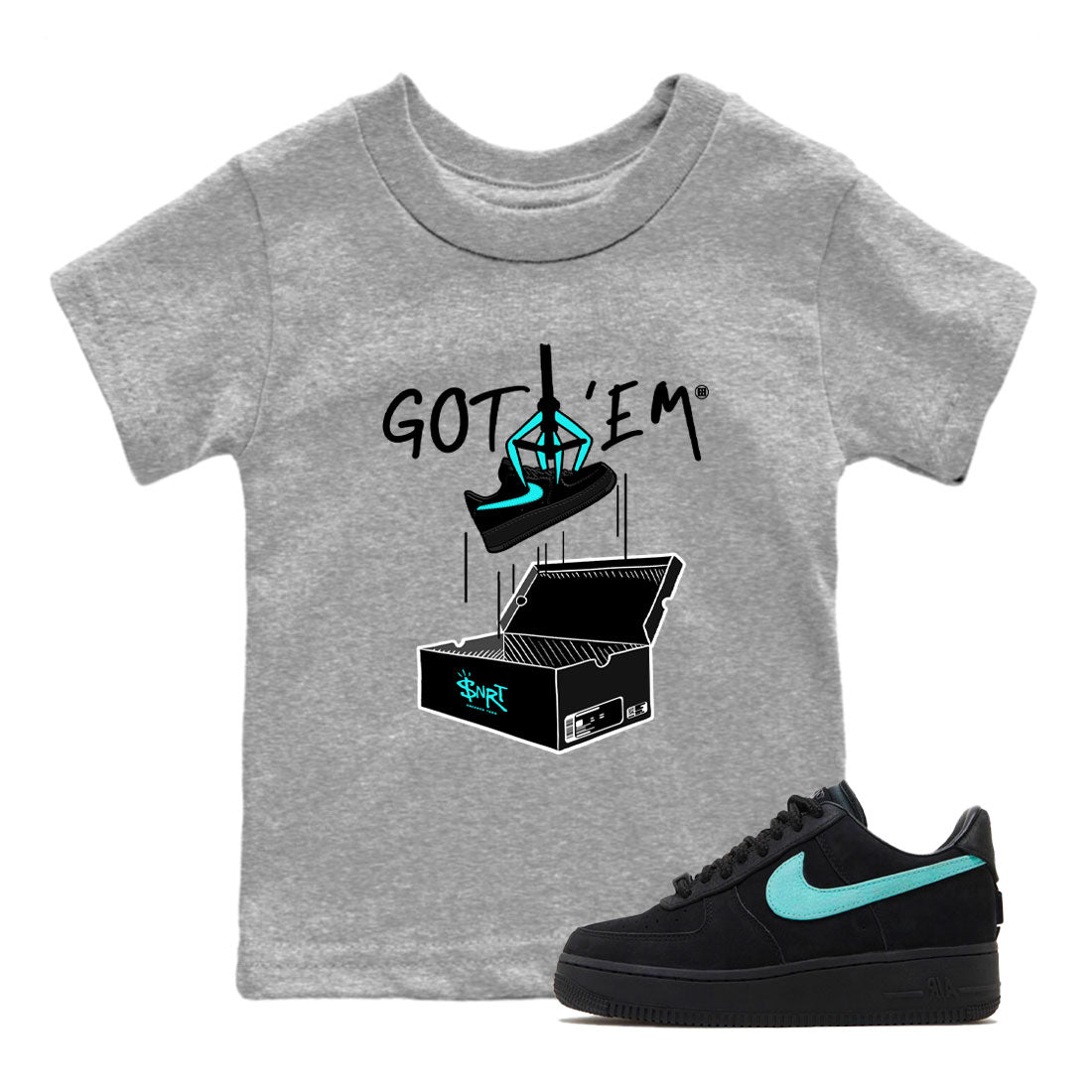 Air Force 1 x Tiffany shirt to match jordans New Treasure Hunter sneaker tees Air Force 1 Tiffany SNRT sneaker release tees baby toddler Heather Grey 1 cotton Shirt