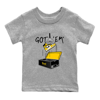 1s Yellow Ochre AJ1 Yellow Toe shirt to match jordans New Treasure Hunter sneaker tees Air Jordan 1 Yellow Ochre SNRT sneaker release tees baby toddler Heather Grey 2 cotton Shirt