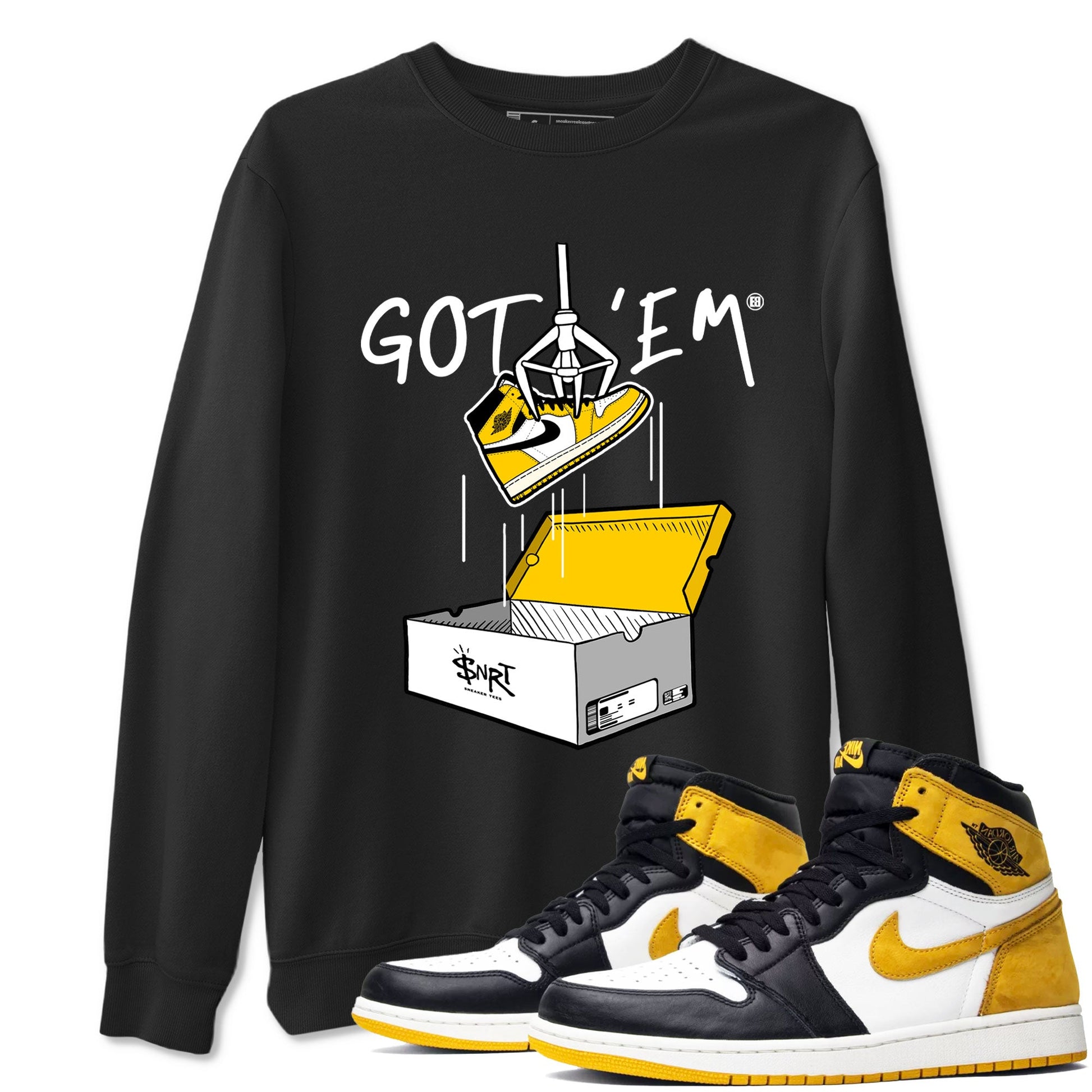 1s Yellow Ochre AJ1 Yellow Toe shirt to match jordans New Treasure Hunter sneaker tees Air Jordan 1 Yellow Ochre SNRT Sneaker Release Tees unisex cotton Black 1 crew neck shirt