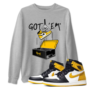 1s Yellow Ochre AJ1 Yellow Toe shirt to match jordans New Treasure Hunter sneaker tees Air Jordan 1 Yellow Ochre SNRT Sneaker Release Tees unisex cotton Heather Grey 1 crew neck shirt