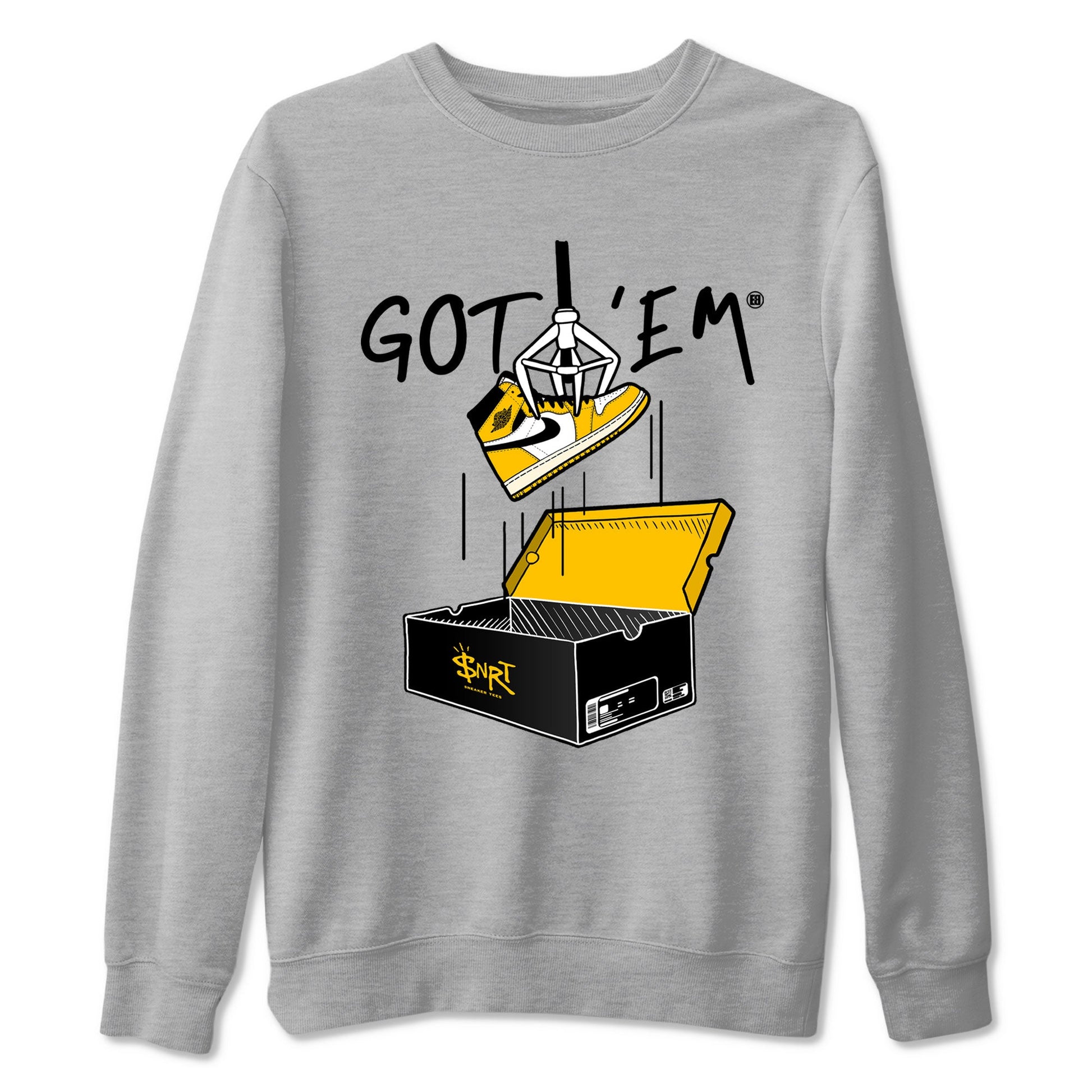1s Yellow Ochre AJ1 Yellow Toe shirt to match jordans New Treasure Hunter sneaker tees Air Jordan 1 Yellow Ochre SNRT Sneaker Release Tees unisex cotton Heather Grey 2 crew neck shirt
