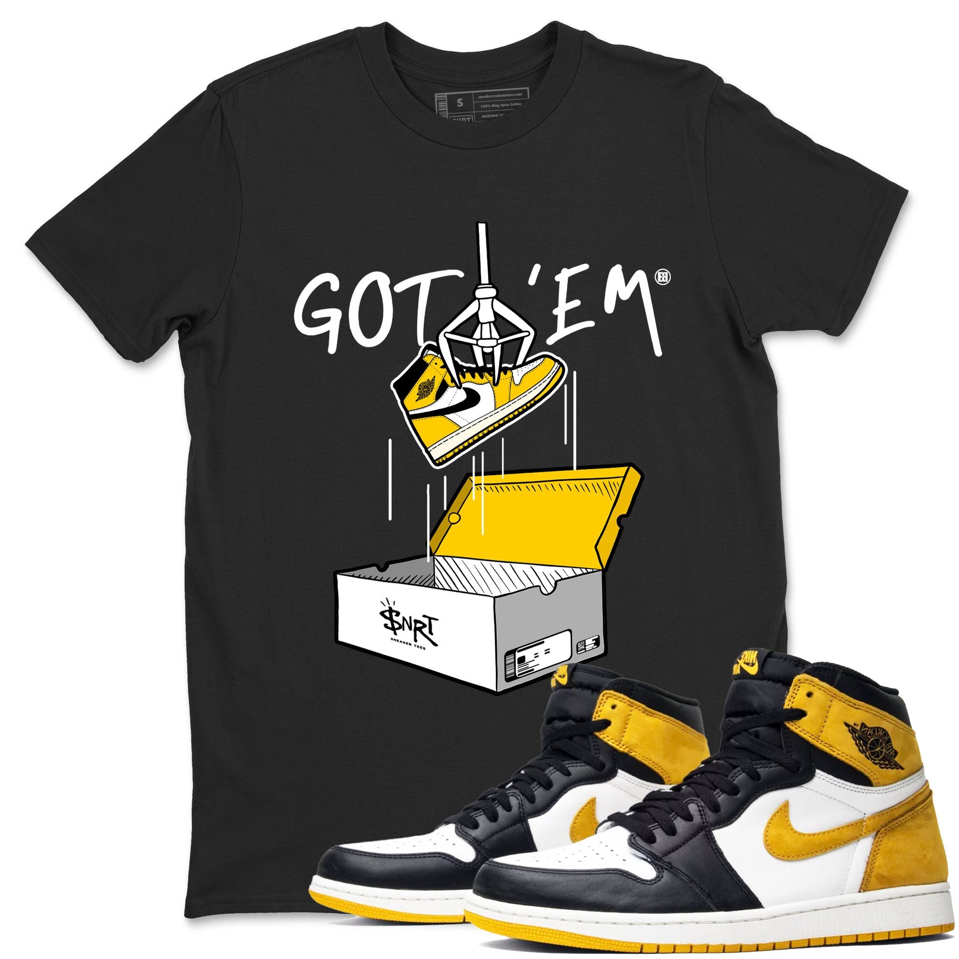1s Yellow Ochre AJ1 Yellow Toe shirt to match jordans New Treasure Hunter sneaker tees Air Jordan 1 Yellow Ochre SNRT Sneaker Release Tees unisex cotton Black 1 crew neck shirt