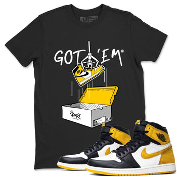 1s Yellow Ochre AJ1 Yellow Toe shirt to match jordans New Treasure Hunter sneaker tees Air Jordan 1 Yellow Ochre SNRT Sneaker Release Tees unisex cotton Black 1 crew neck shirt
