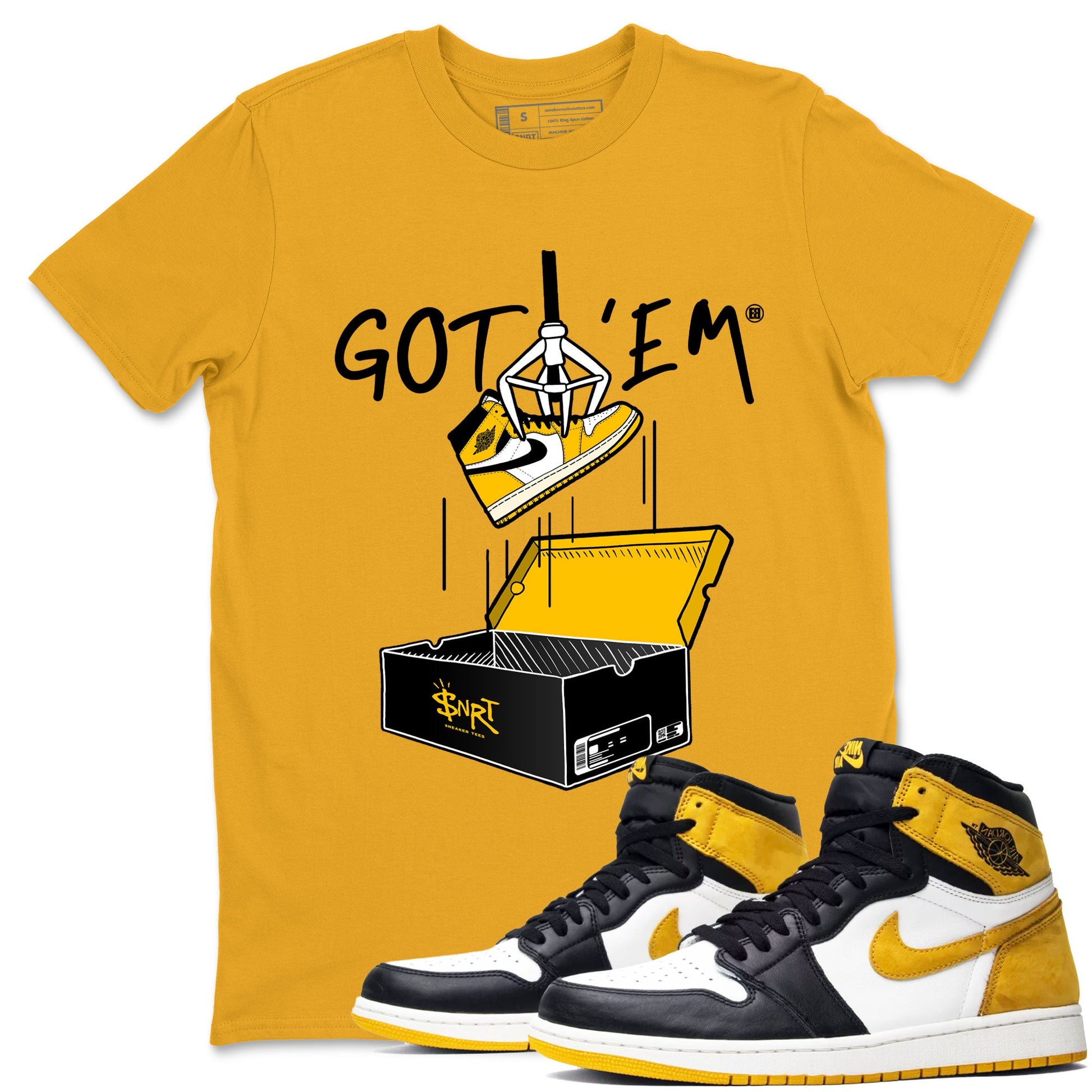 1s Yellow Ochre AJ1 Yellow Toe shirt to match jordans New Treasure Hunter sneaker tees Air Jordan 1 Yellow Ochre SNRT Sneaker Release Tees unisex cotton Gold 1 crew neck shirt