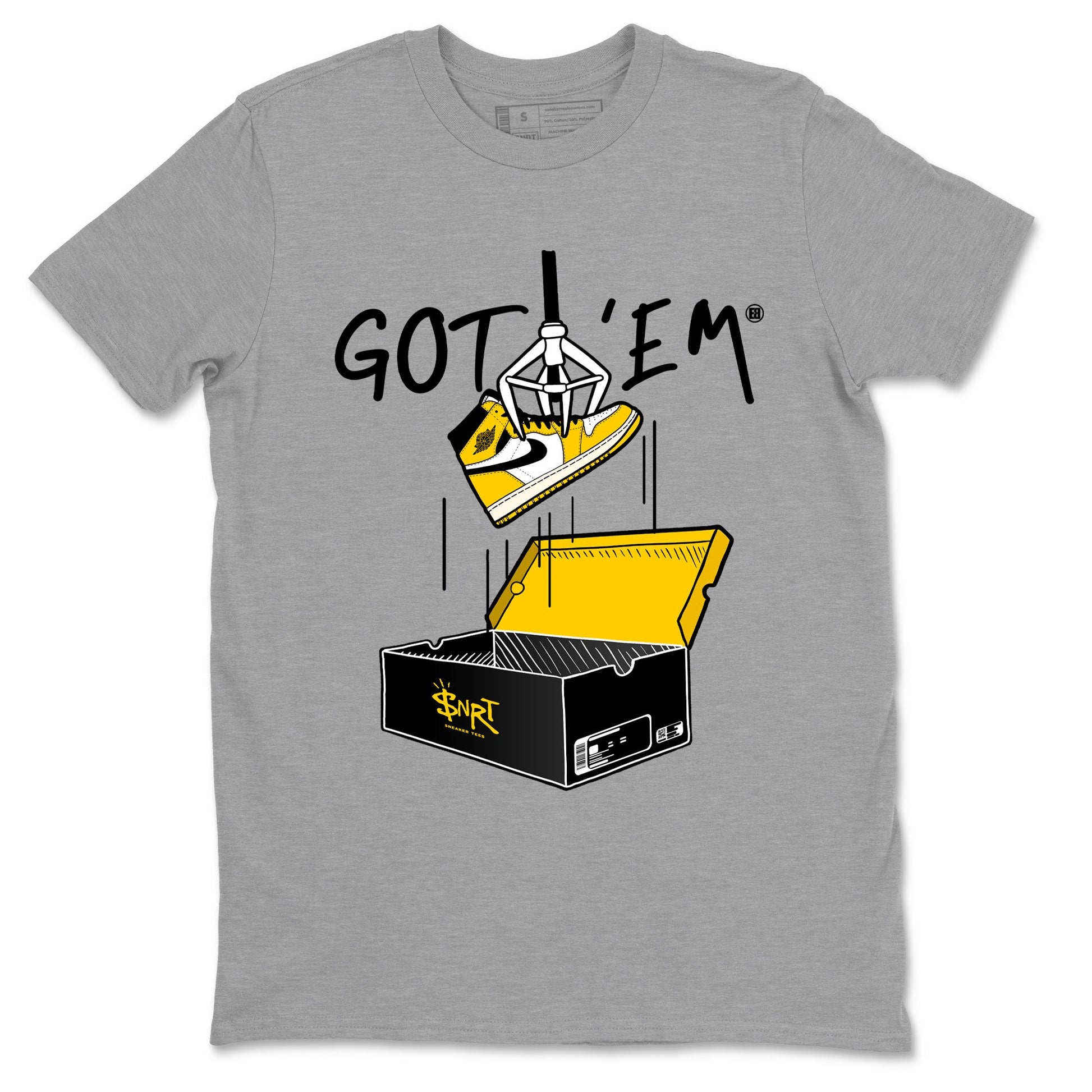 1s Yellow Ochre AJ1 Yellow Toe shirt to match jordans New Treasure Hunter sneaker tees Air Jordan 1 Yellow Ochre SNRT Sneaker Release Tees unisex cotton Heather Grey 2 crew neck shirt