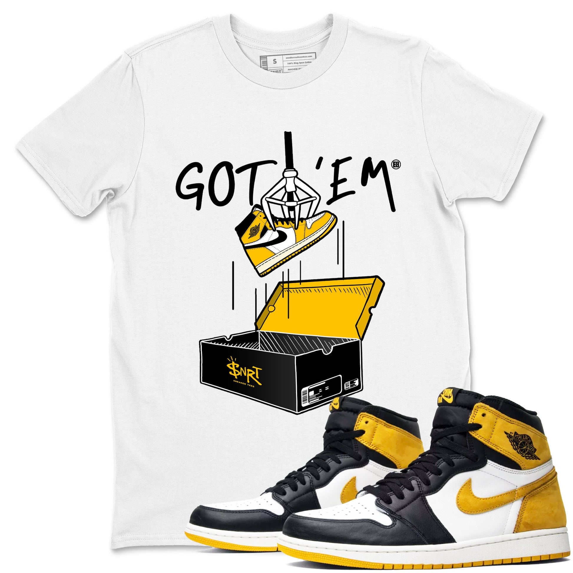 1s Yellow Ochre AJ1 Yellow Toe shirt to match jordans New Treasure Hunter sneaker tees Air Jordan 1 Yellow Ochre SNRT Sneaker Release Tees unisex cotton White 1 crew neck shirt
