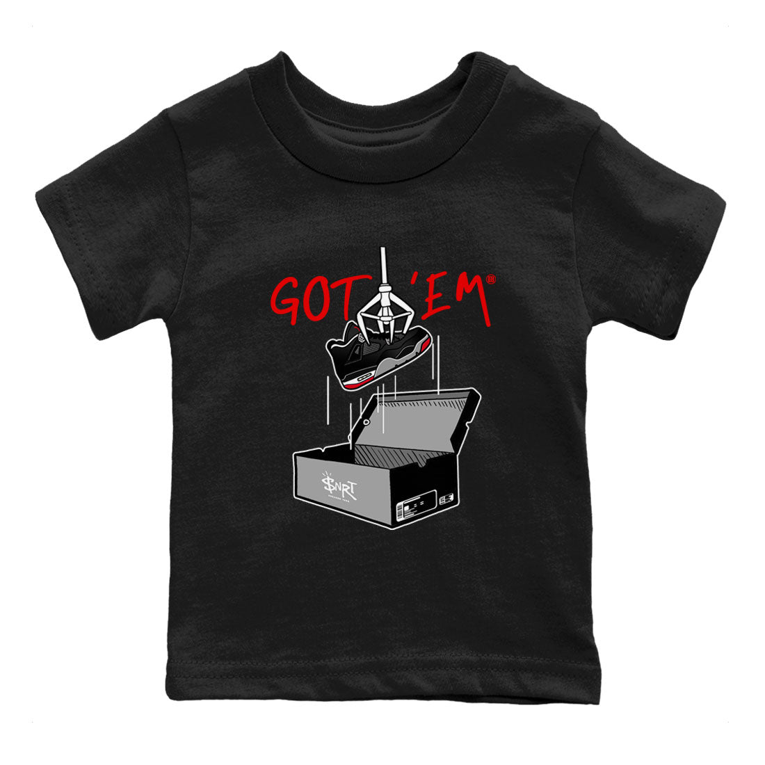 AJ4 Bred Reimagined shirt to match jordans New Treasure Hunter sneaker tees Air Jordan 4 Bred Reimagined SNRT sneaker release tees baby toddler Black 2 cotton Shirt