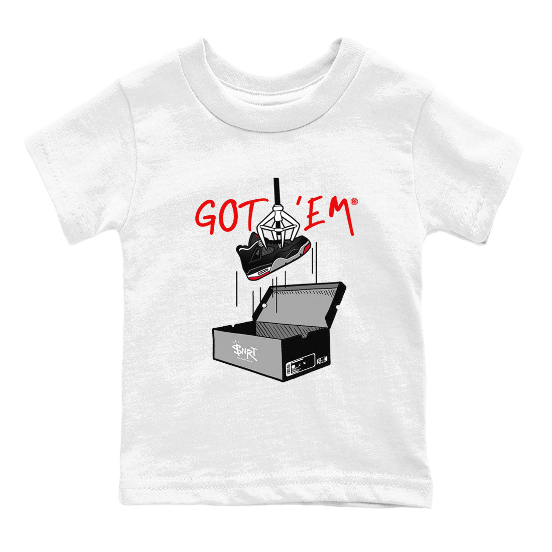 AJ4 Bred Reimagined shirt to match jordans New Treasure Hunter sneaker tees Air Jordan 4 Bred Reimagined SNRT sneaker release tees baby toddler White 2 cotton Shirt