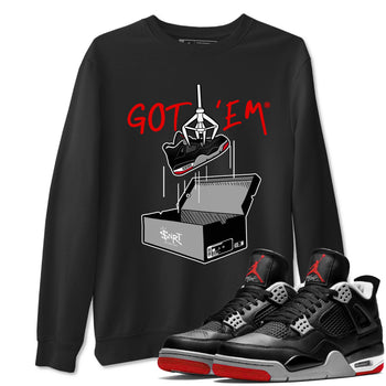 AJ4 Bred Reimagined shirt to match jordans New Treasure Hunter sneaker tees Air Jordan 4 Bred Reimagined SNRT Sneaker Release Tees unisex cotton Black 1 crew neck shirt