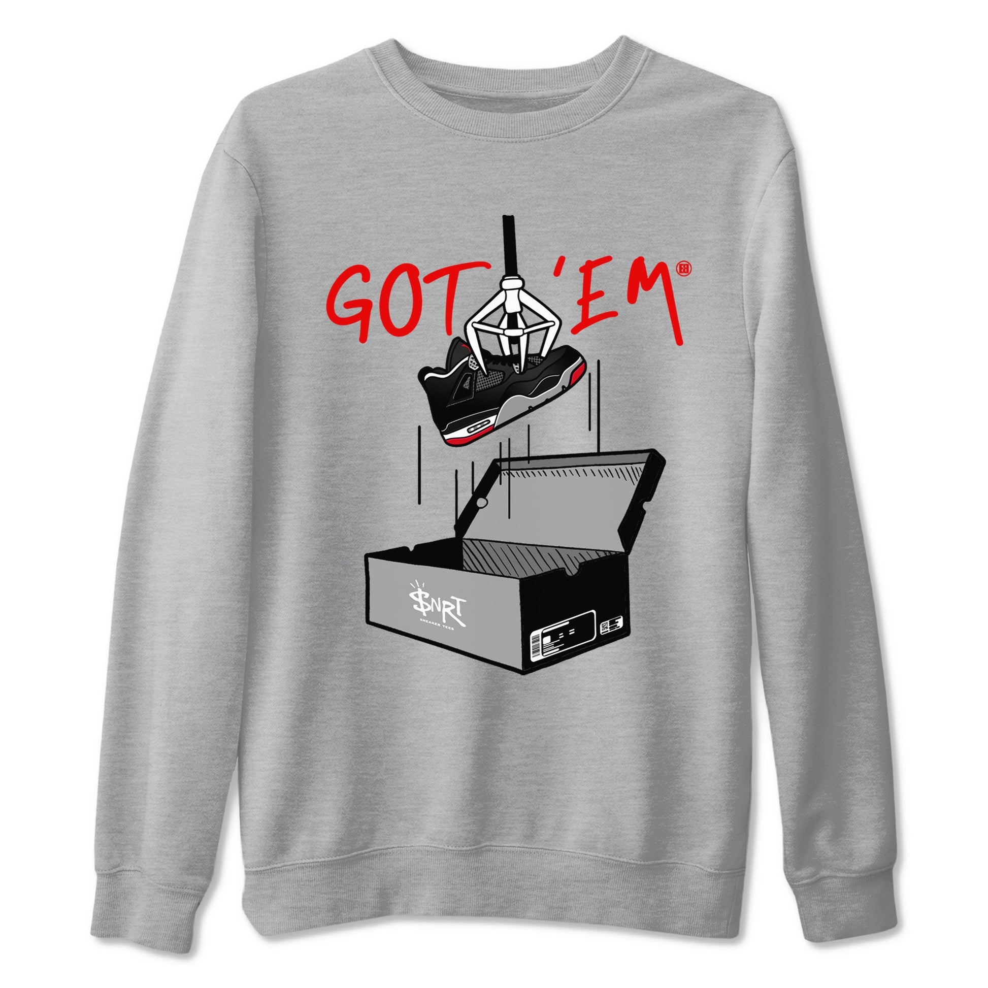 AJ4 Bred Reimagined shirt to match jordans New Treasure Hunter sneaker tees Air Jordan 4 Bred Reimagined SNRT Sneaker Release Tees unisex cotton Heather Grey 2 crew neck shirt