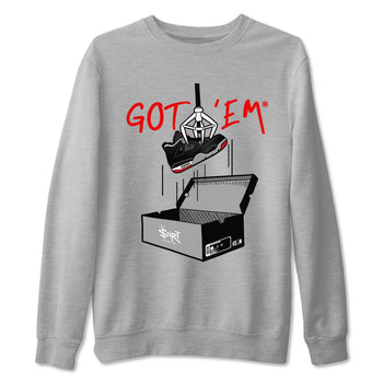 AJ4 Bred Reimagined shirt to match jordans New Treasure Hunter sneaker tees Air Jordan 4 Bred Reimagined SNRT Sneaker Release Tees unisex cotton Heather Grey 2 crew neck shirt