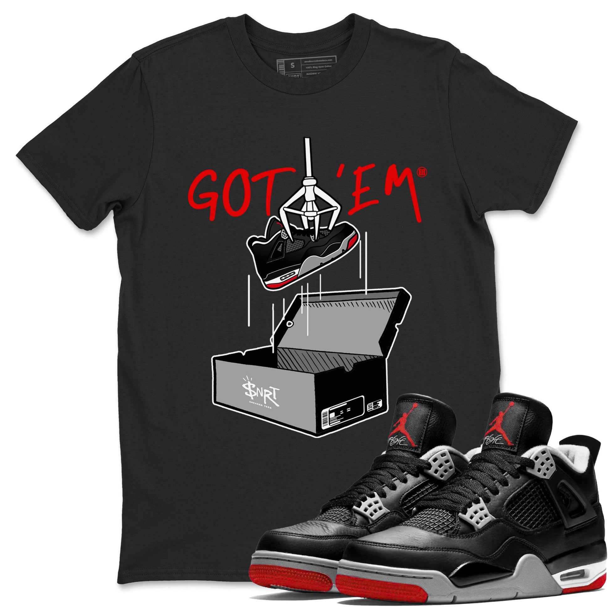 AJ4 Bred Reimagined shirt to match jordans New Treasure Hunter sneaker tees Air Jordan 4 Bred Reimagined SNRT Sneaker Release Tees unisex cotton Black 1 crew neck shirt