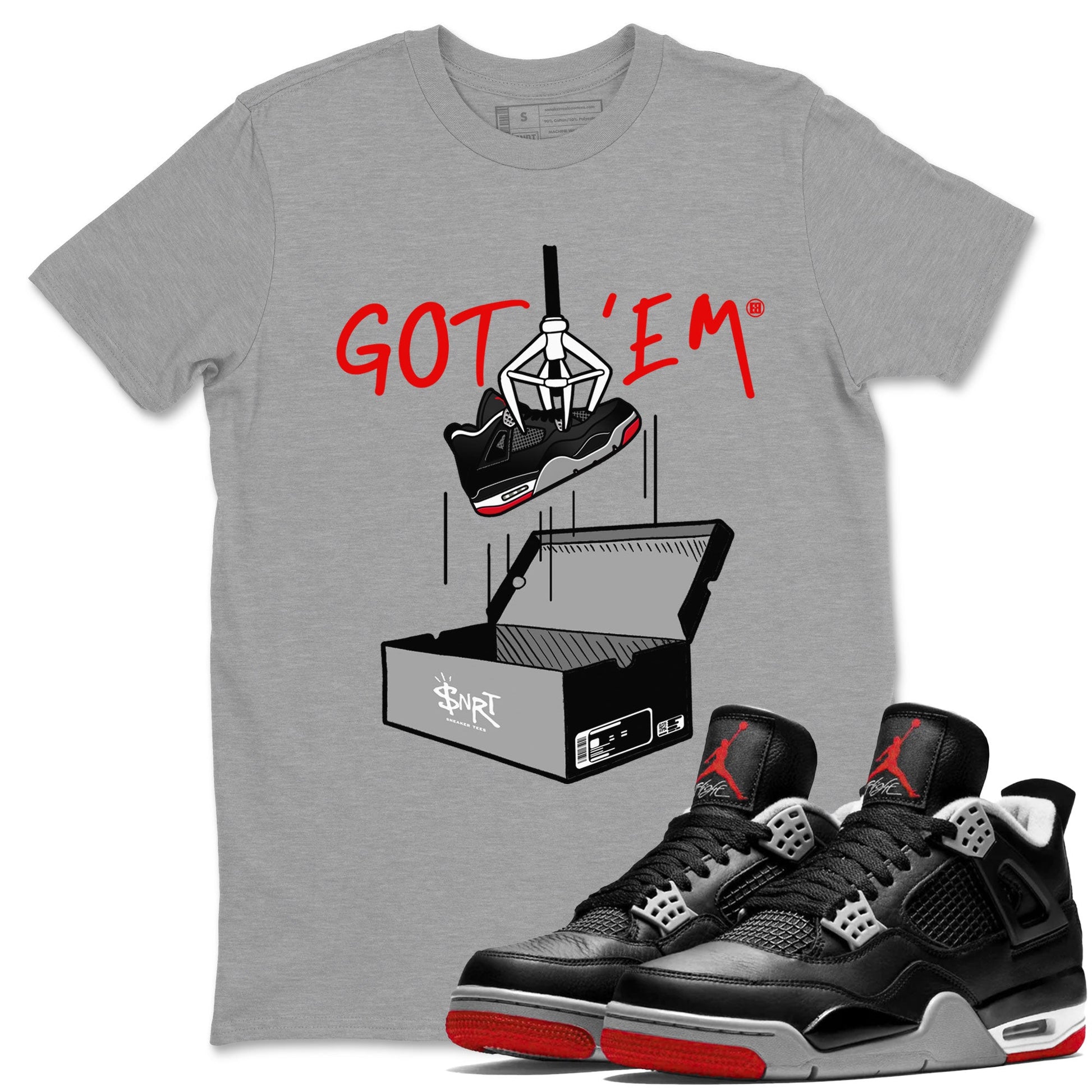 AJ4 Bred Reimagined shirt to match jordans New Treasure Hunter sneaker tees Air Jordan 4 Bred Reimagined SNRT Sneaker Release Tees unisex cotton Heather Grey 1 crew neck shirt