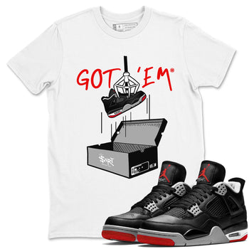 AJ4 Bred Reimagined shirt to match jordans New Treasure Hunter sneaker tees Air Jordan 4 Bred Reimagined SNRT Sneaker Release Tees unisex cotton White 1 crew neck shirt