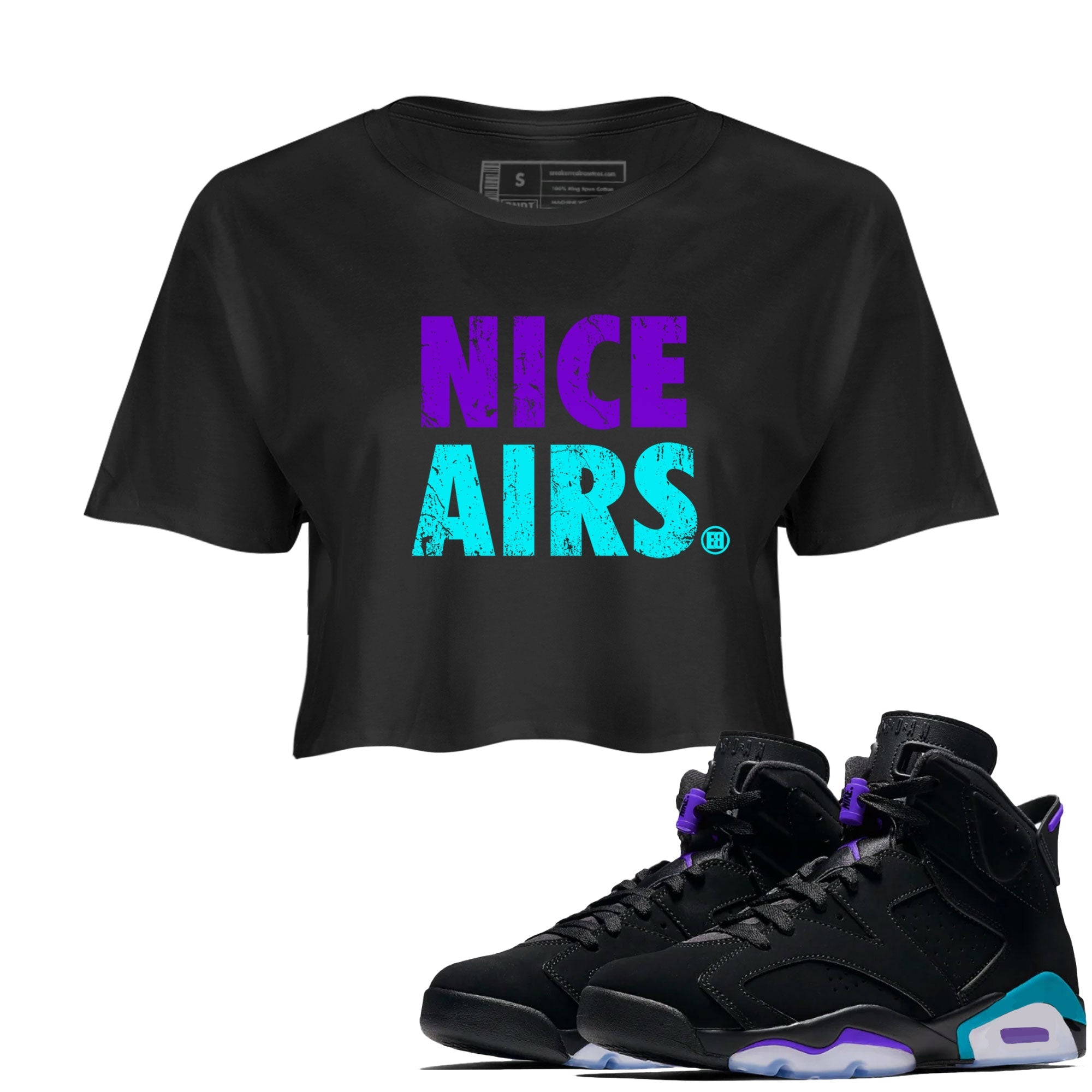 Air Jordan 6 Aqua shirt to match jordans Nice Airs sneaker tees AJ6 Aqua SNRT Sneaker Release Tees Black 1 Crop T-Shirt
