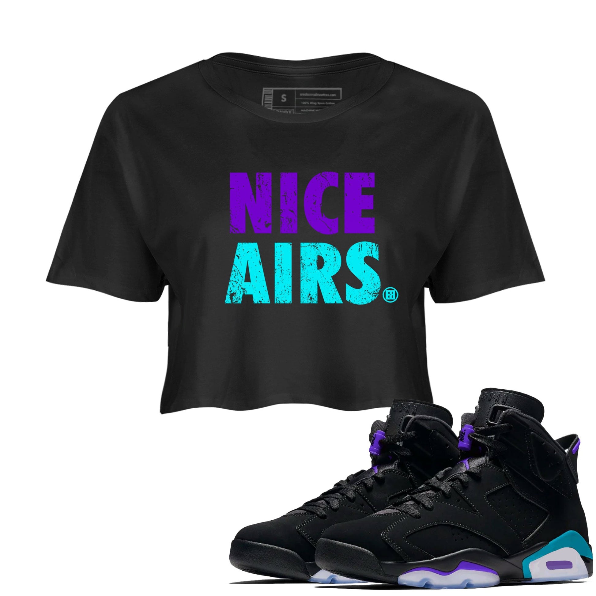 Air Jordan 6 Aqua shirt to match jordans Nice Airs sneaker tees AJ6 Aqua SNRT Sneaker Release Tees Black 1 Crop T-Shirt
