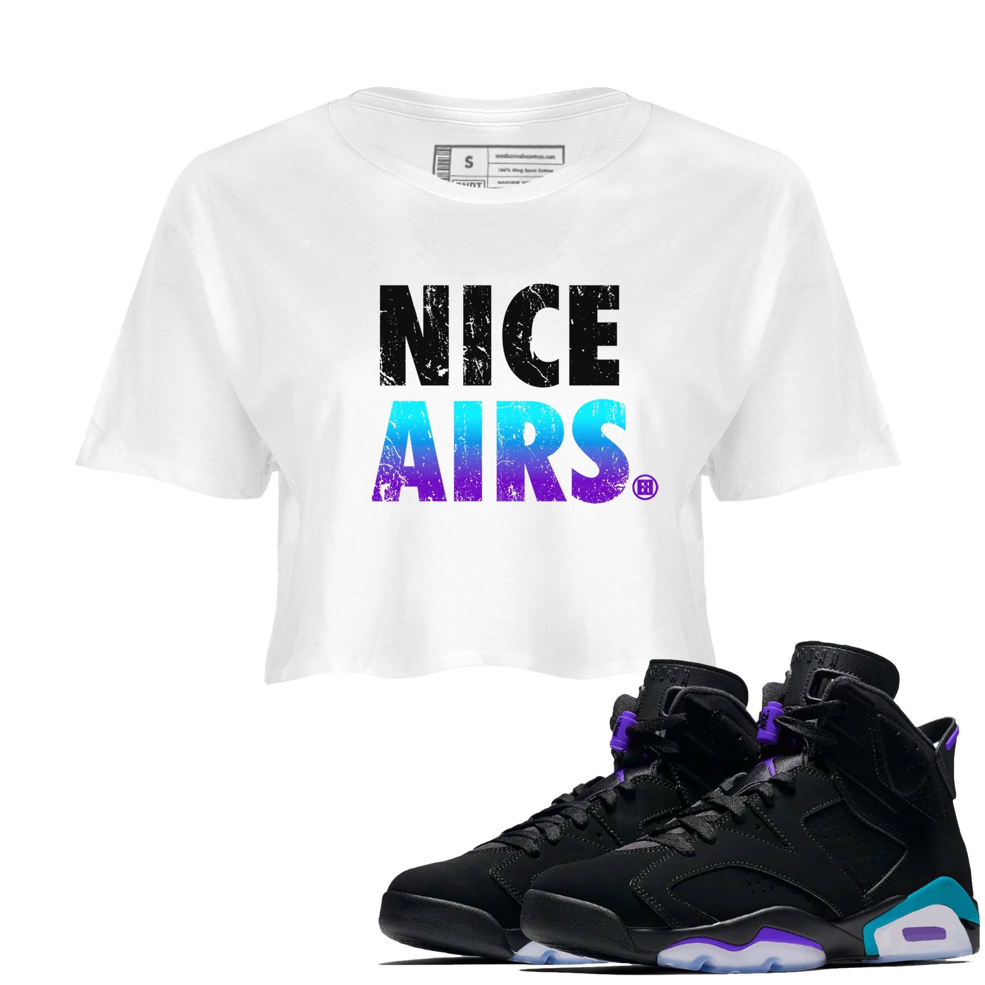 Air Jordan 6 Aqua shirt to match jordans Nice Airs sneaker tees AJ6 Aqua SNRT Sneaker Release Tees White 1 Crop T-Shirt