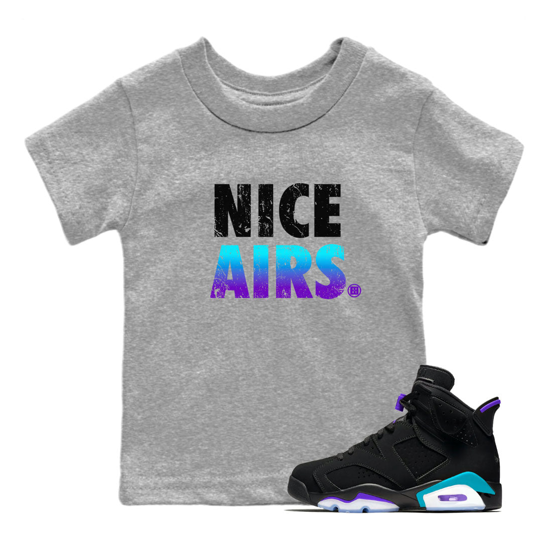 Air Jordan 6 Aqua shirt to match jordans Nice Airs sneaker tees AJ6 Aqua SNRT Sneaker Release Tees Baby Toddler Heather Grey 1 T-Shirt