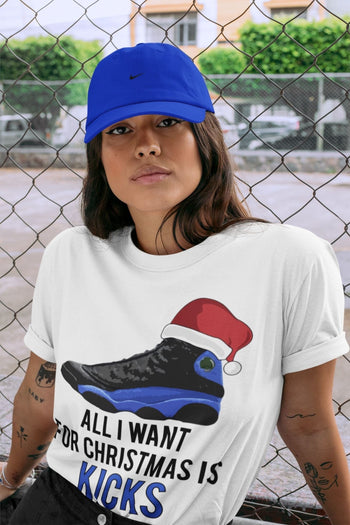 Jordan 13 Hyper Royal Sneaker Match Tees All i Want For Christmas is Kicks Sneaker Tees Jordan 13 Hyper Royal Sneaker Release Tees Unisex Shirts
