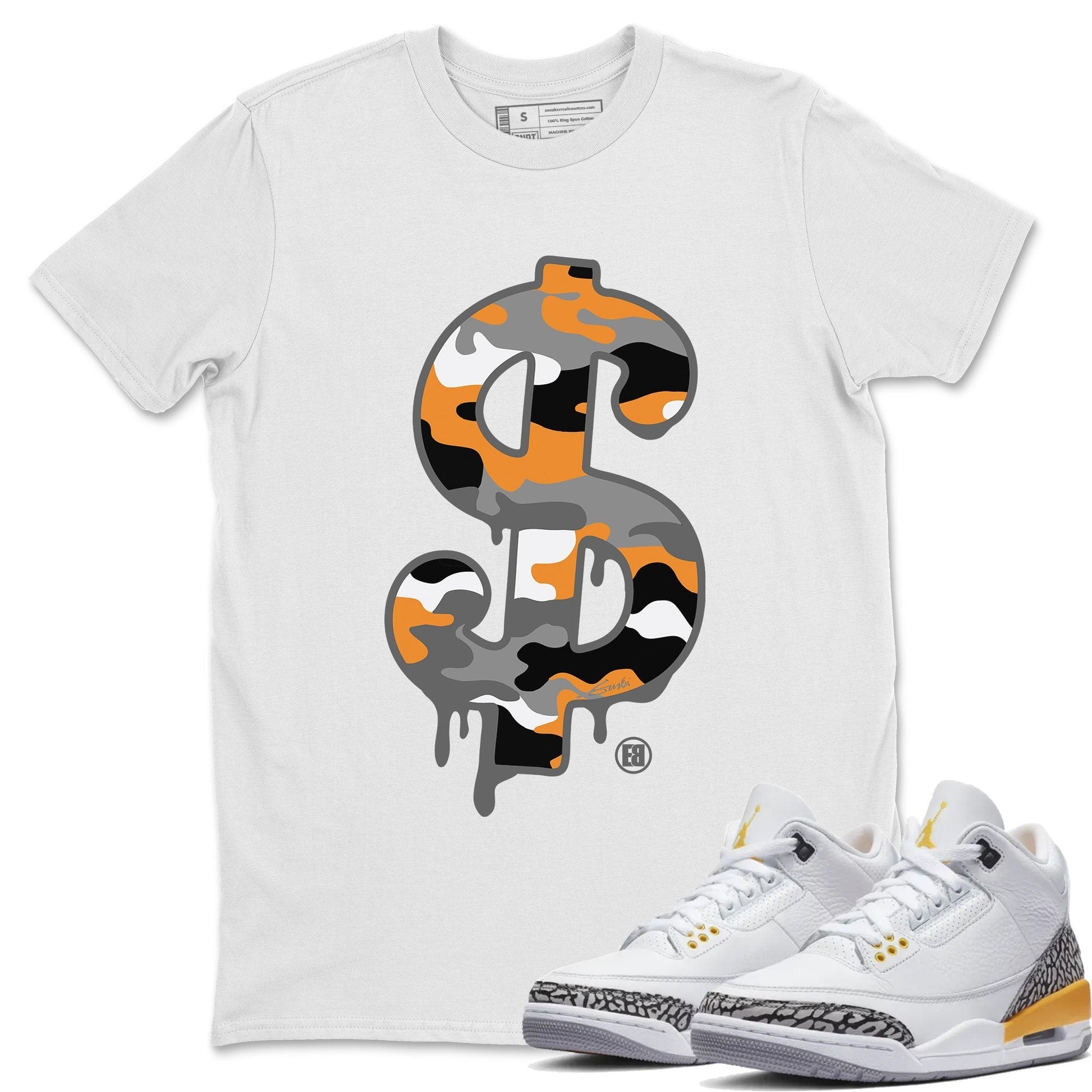 Jordan 3 Laser Orange Sneaker Match Tees Dollar Camo Sneaker Tees Jordan 3 Laser Orange Sneaker Release Tees Unisex Shirts