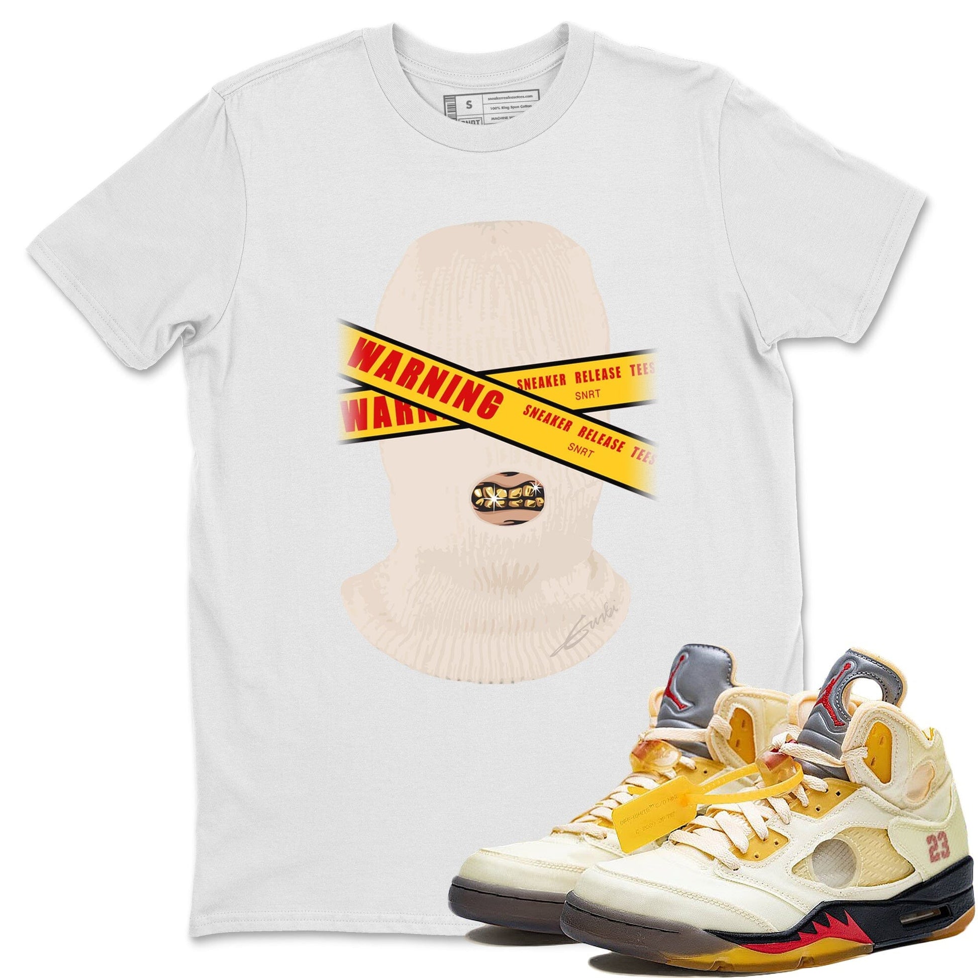 Jordan 5 OFF-WHITE Sail Sneaker Match Tees Warning Sneaker Tees Jordan 5 OFF-WHITE Sail Sneaker Release Tees Unisex Shirts