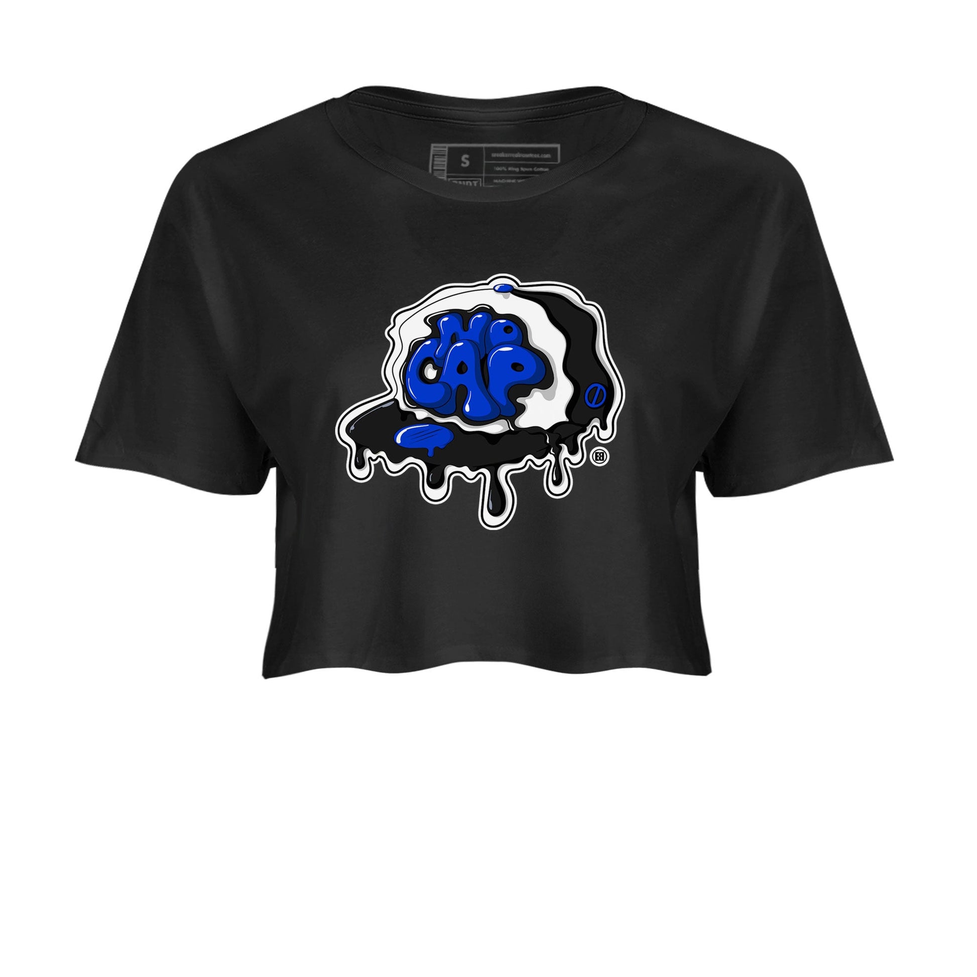 Air Jordan 1 Royal Reimagined shirt to match jordans No Cap sneaker tees Jordan 1 Retro High OG Royal Reimagined SNRT Sneaker Release Tees Black 2 Crop T-Shirt