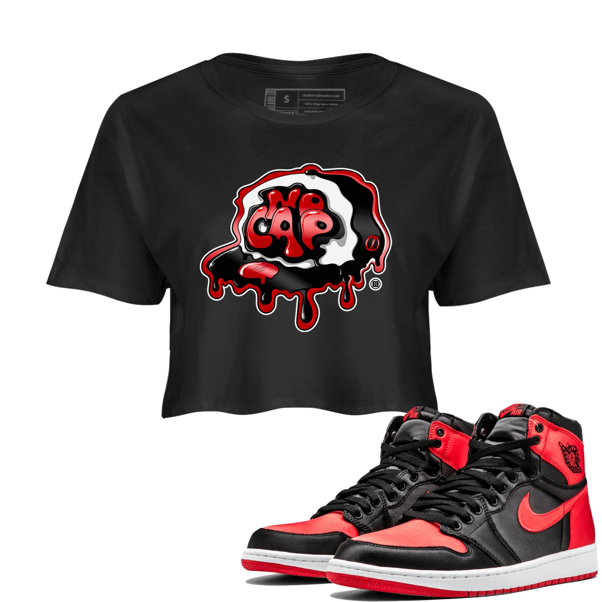 Air Jordan 1 Retro High OG Satin Bred shirt to match jordans No Cap sneaker tees Air Jordan 1 Satin Bred SNRT Sneaker Release Tees Black 1 Crop T-Shirt