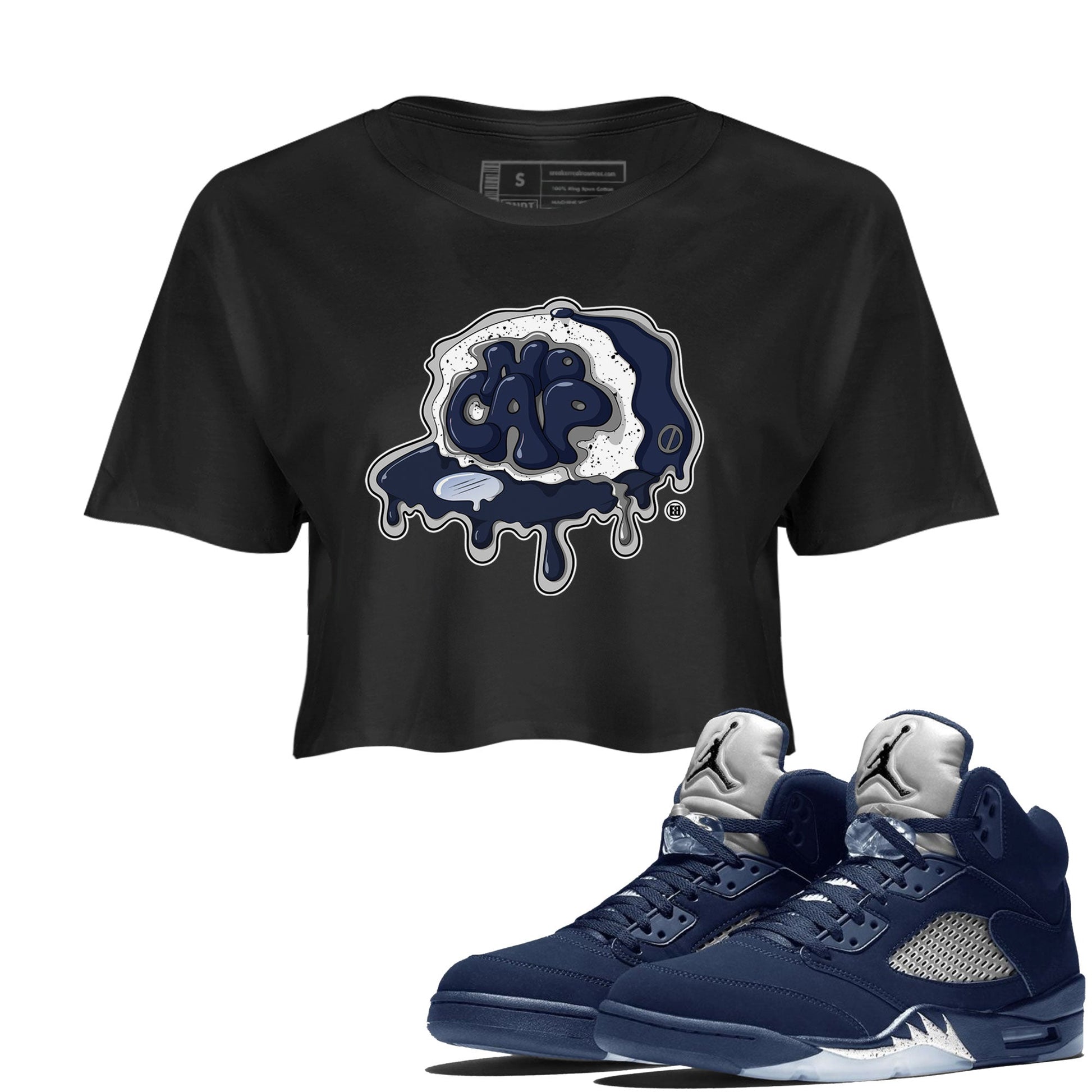 5s Georgetown shirt to match  jordans No Cap sneaker tees Air Jordan 5 Midnight Navy SNRT Sneaker Release Tees Black 1 Crop T-Shirt