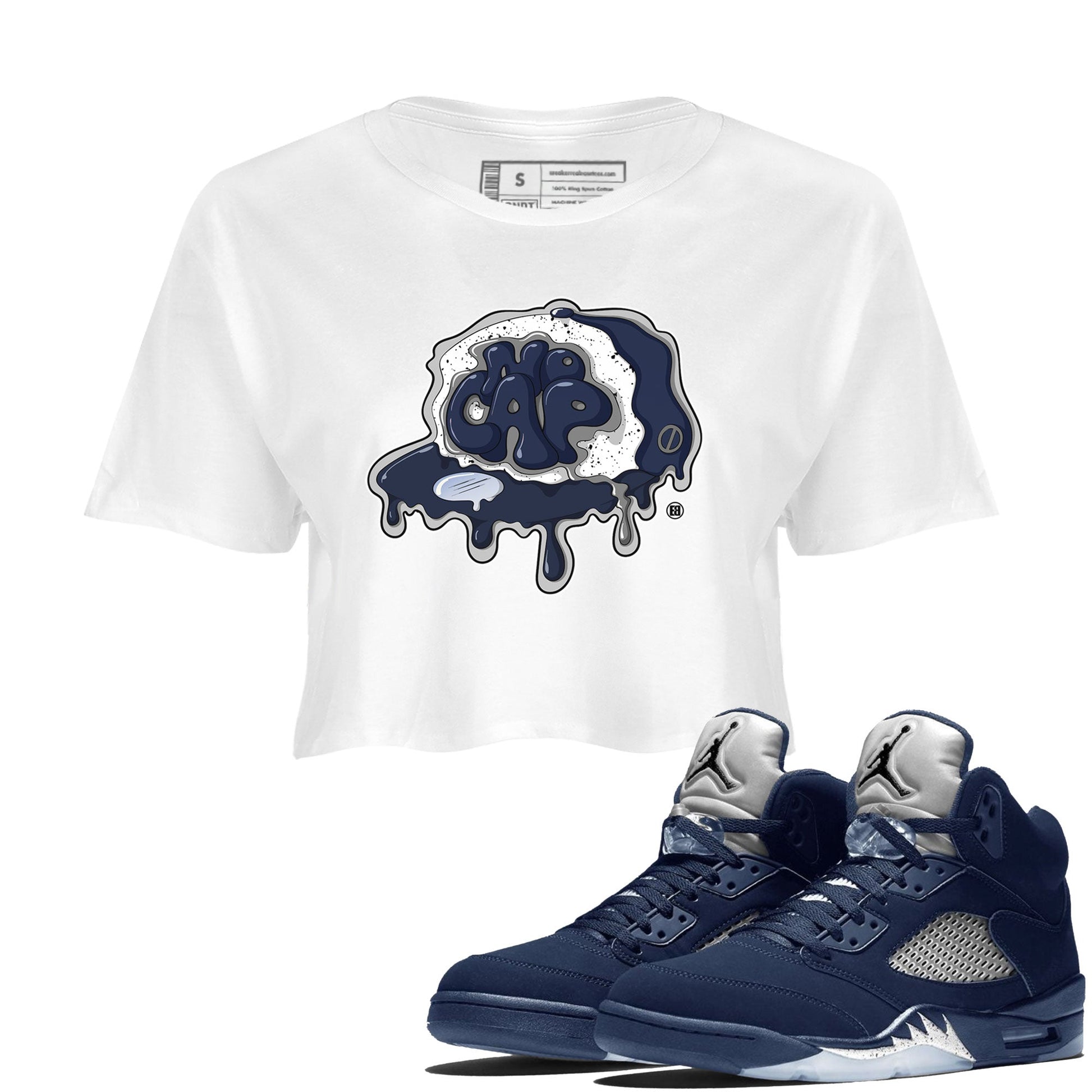 5s Georgetown shirt to match  jordans No Cap sneaker tees Air Jordan 5 Midnight Navy SNRT Sneaker Release Tees White 1 Crop T-Shirt