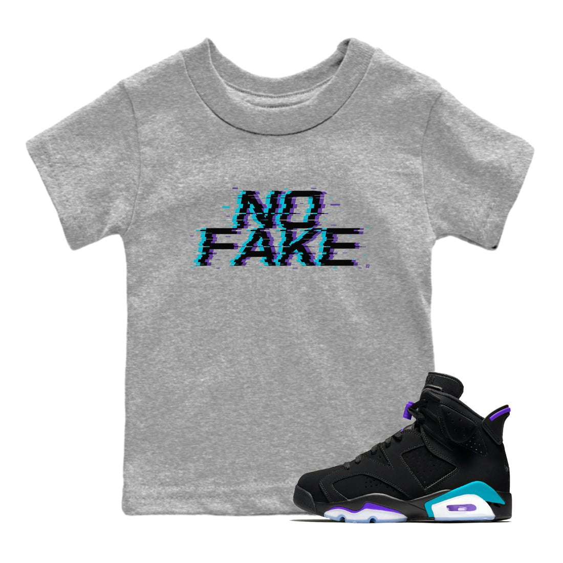 Jordan 6 Retro Aqua shirt to match jordans No Fake Glitch sneaker tees Air Jordan 6 Aqua SNRT Sneaker Release Tees Baby Toddler Heather Grey 1 T-Shirt