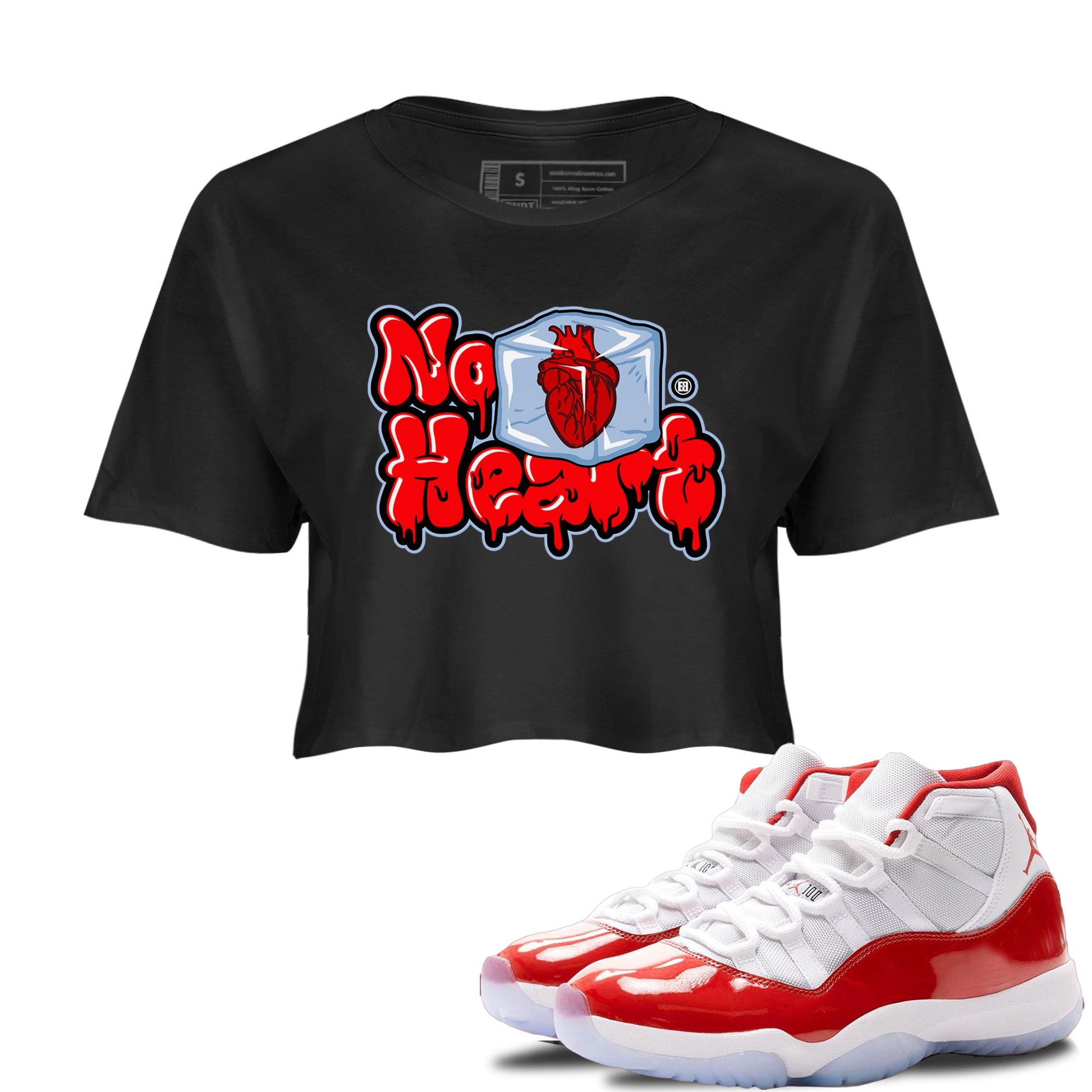 Air Jordan 11 Cherry shirt to match jordans No Hearts sneaker tees Air Jordan 11 Retro Cherry SNRT Sneaker Tees Black 1 Crop T-Shirt