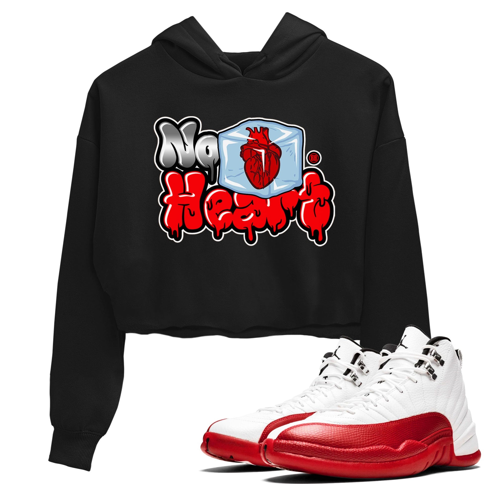 Air Jordan 12 Cherry shirt to match jordans No Hearts sneaker tees Air Jordan 12 Cherry SNRT Sneaker Tees Black 1 Crop T-Shirt